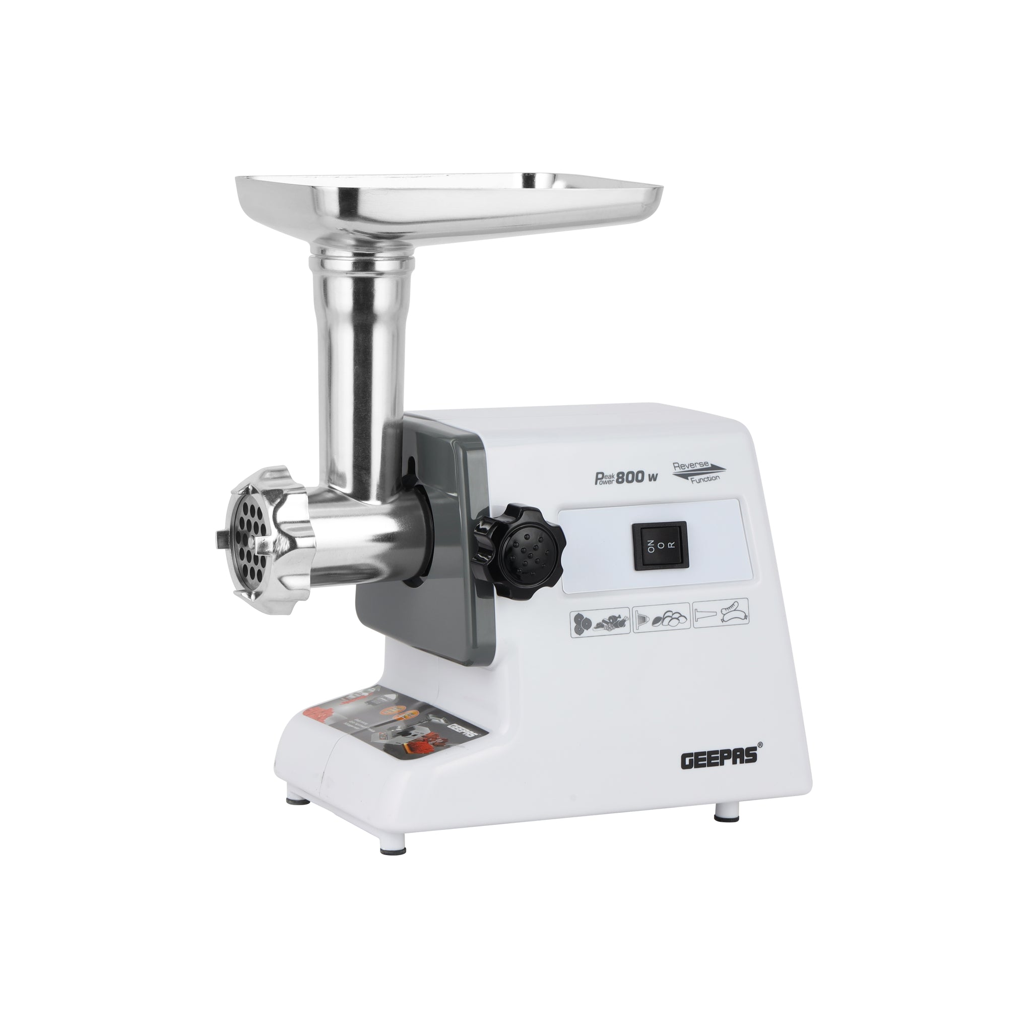 Electric Meat Grinder ,Mincer, Reverse Function, Metal Cutting Plates, Accessories, Metal Gears, Stainless Steel Blade,1kg Capacity 800 W GMG767 White/Black/Silver