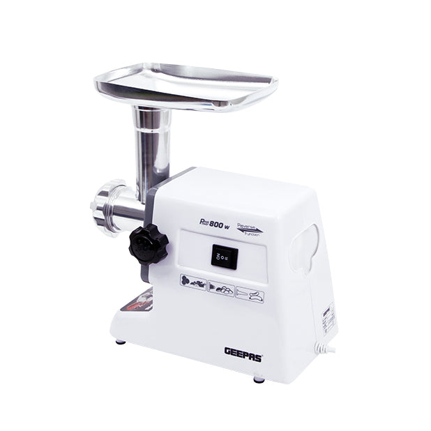 Electric Meat Grinder ,Mincer, Reverse Function, Metal Cutting Plates, Accessories, Metal Gears, Stainless Steel Blade,1kg Capacity 800 W GMG767 White/Black/Silver