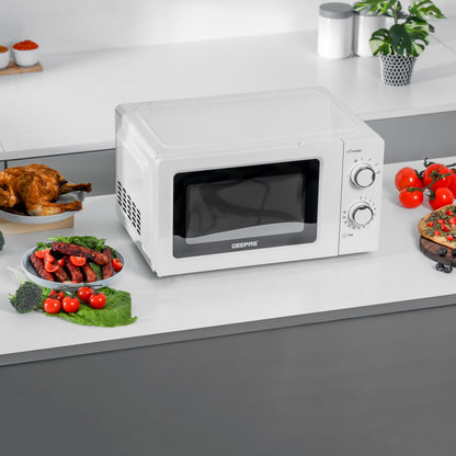 Geepas 20L Microwave Oven - 1100W Solo Microwave Oven with 5 Power Levels - Reheating, Defrost & 30 Minute Timer Function - 2 Rotary Dials - Oven for Standard Size of Dinner Plate - 2 Year Warranty