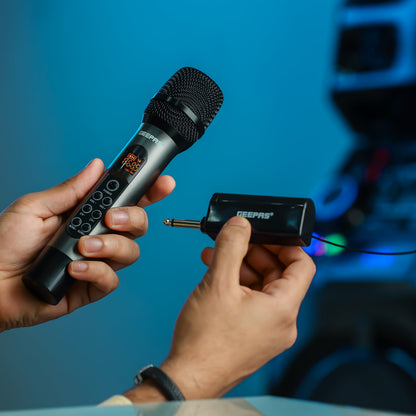 Professional UHF Wireless Microphone - Metallic Black Handheld Mic with 30 Selectable Frequencies & 100ft Range | High-Quality Sound & Low Noise for Singers, Orators & Live Events | 2 Years Warranty