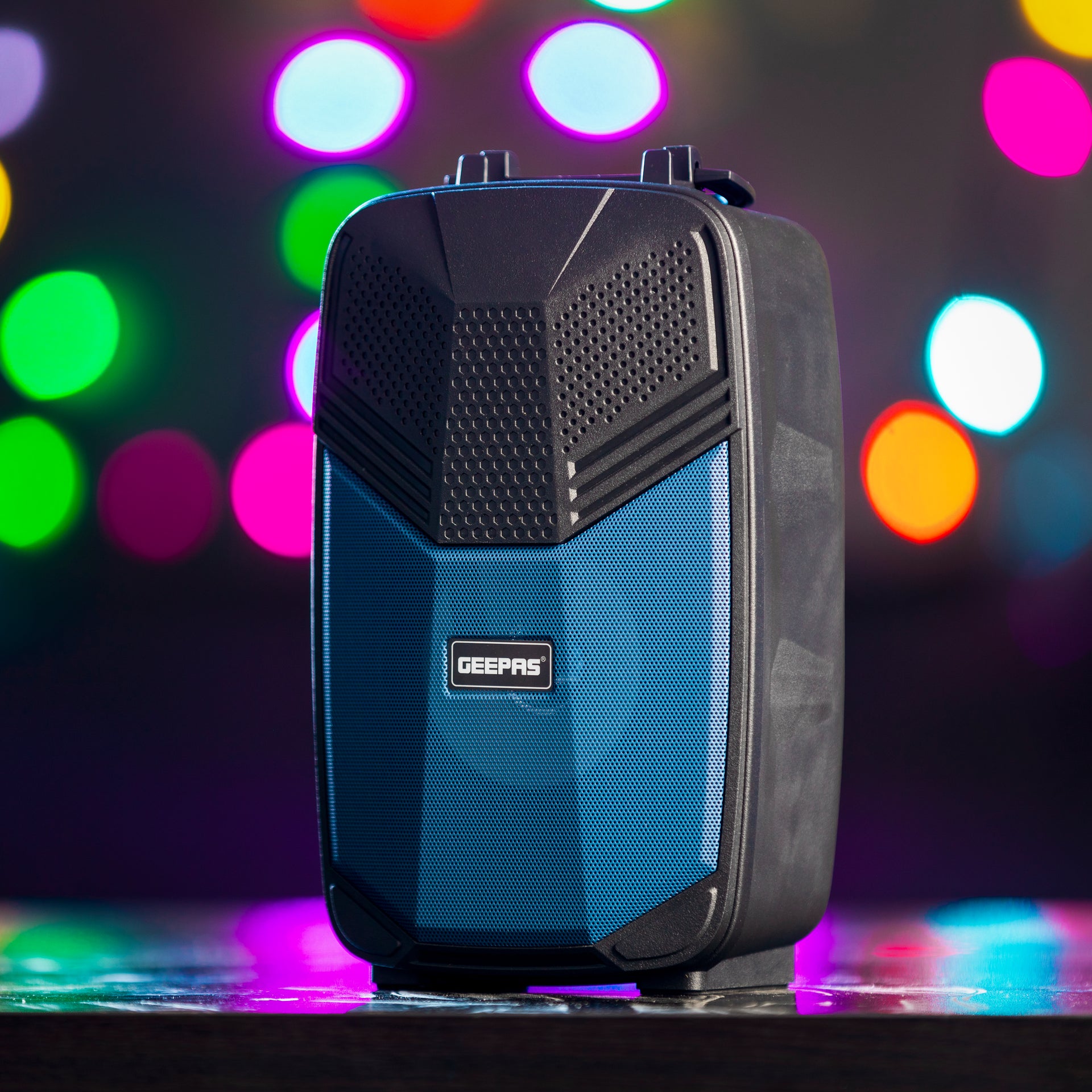 Portable Bluetooth Speaker With Microphone | Large Circle Dazzle LED Light Black/ Blue Black/ Blue