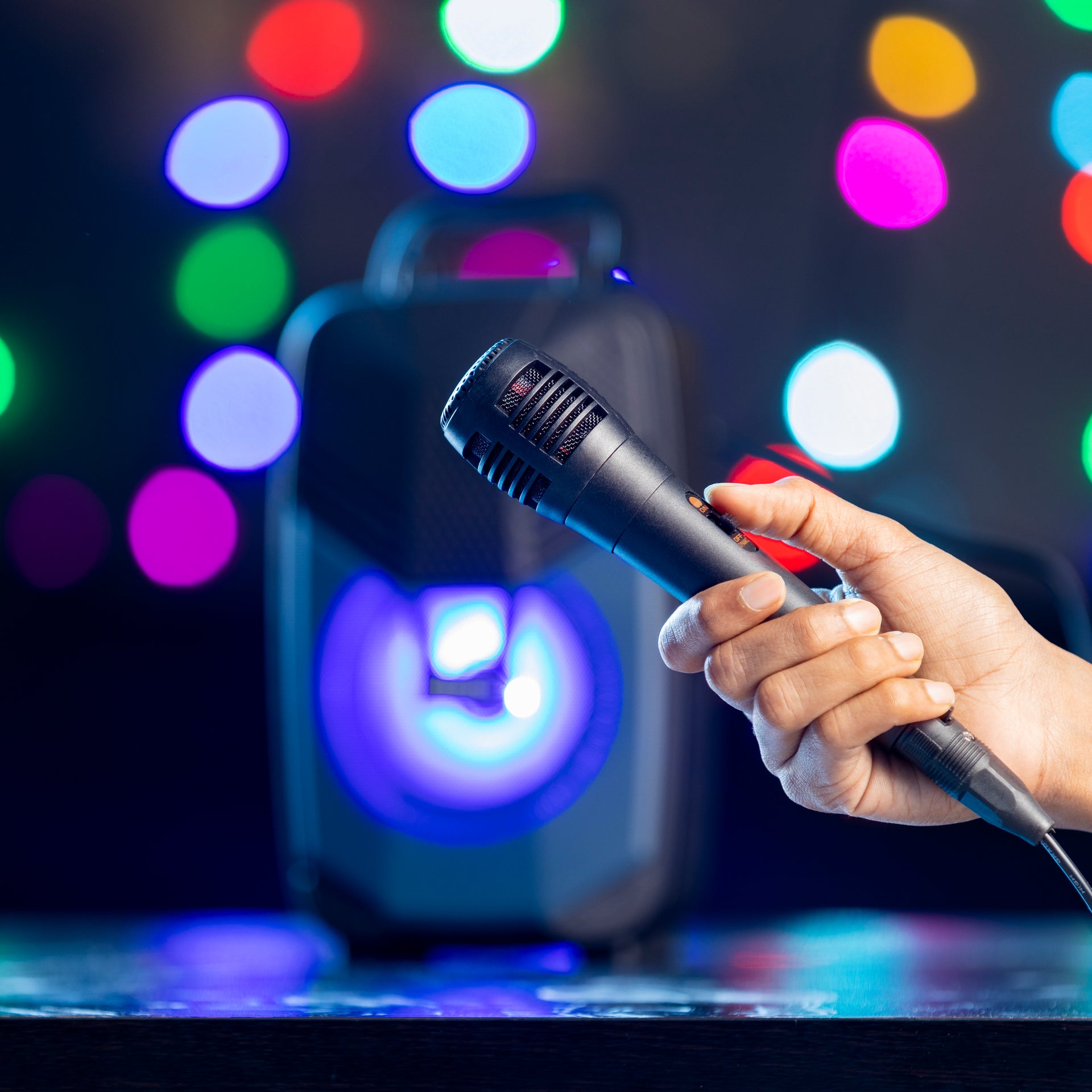 Portable Bluetooth Speaker With Microphone | Large Circle Dazzle LED Light Black/ Blue Black/ Blue