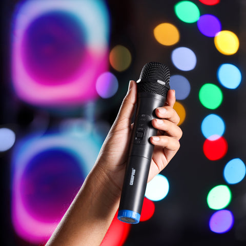 Portable & Rechargeable Professional Speaker With UHF Microphone, Remote Control, TWS Connection, Bluetooth/FM Radio, Guitar Input Jack ,50000W PMPO, GMS11171,Black Black