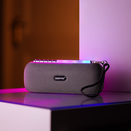 Portable Bluetooth Speaker TWS, FM Radio, Wireless Stereo Rechargeable, Lightweight Grey