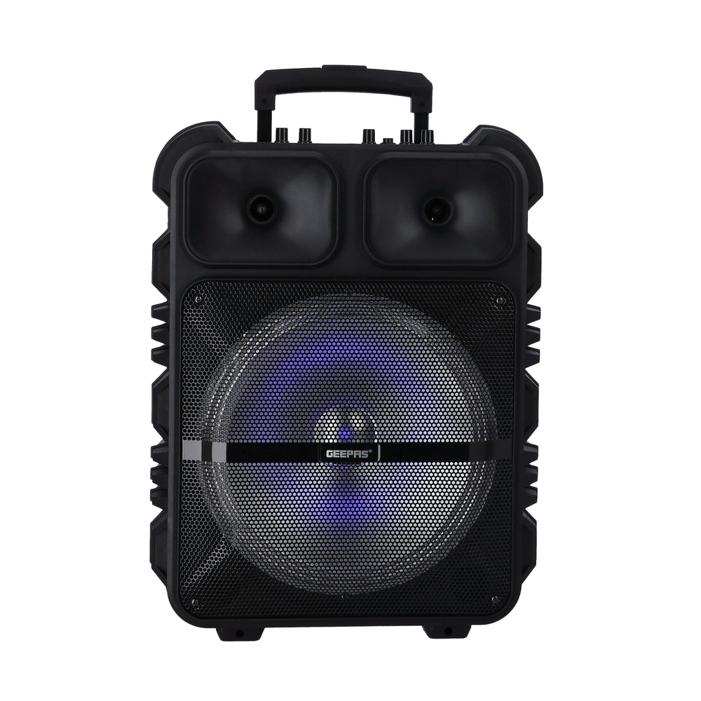 Geepas Portable and Rechargeable Trolley Speaker- GMS11190| 35000W PMPO Party Speaker with Wireless Mic and Remote Control| Bluetooth Connectivity, Recording Functions, Supports AUX, USB, TF, TWS, FM