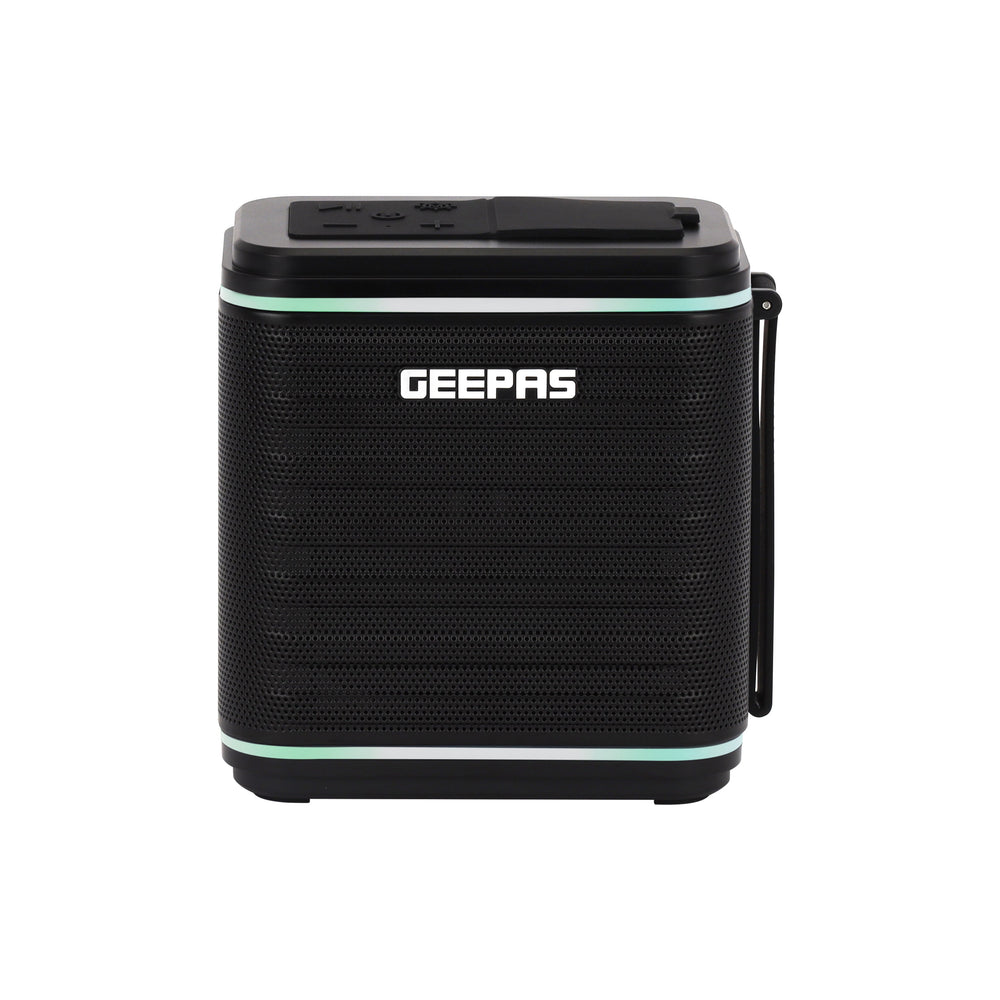 Geepas Bluetooth Speaker- GMS11200/ 4-6 Hours Playtime, TF, USB, AUX, TWS/ Rechargeable Battery, Enhanced Quality, Stereo Surround Sound/ Dual RGB LED Strips, Perfect for Parties, Picnics, Entertainment, etc./ Black, 2 Years Warranty