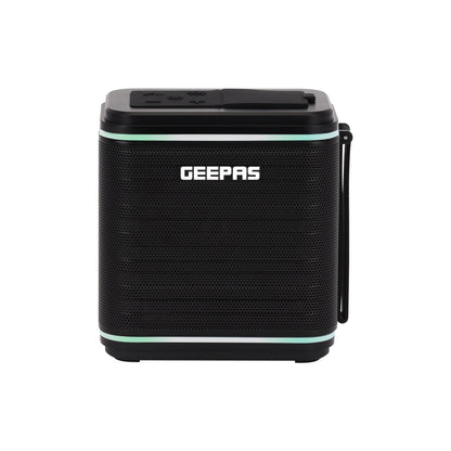 مكبر صوت بلوتوث من جيباس - GMS11200 / مدة تشغيل 4-6 ساعات، يدعم TF، USB، AUX، TWS / بطارية قابلة لإعادة الشحن، جودة محسنة، صوت محيطي ستيريو / شريطي إضاءة LED RGB مزدوج، مثالي للحفلات، والنزهات، والترفيه، إلخ / أسود، ضمان لمدة سنتين