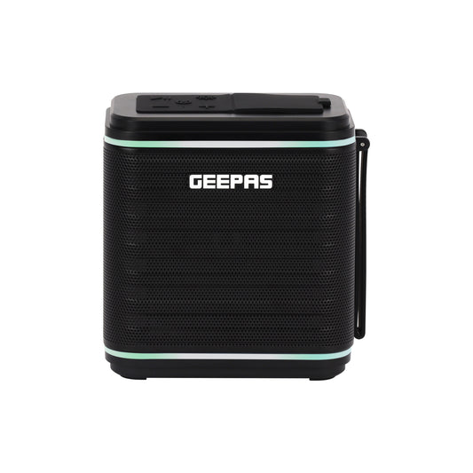 Geepas Bluetooth Speaker- GMS11200/ 4-6 Hours Playtime, TF, USB, AUX, TWS/ Rechargeable Battery, Enhanced Quality, Stereo Surround Sound/ Dual RGB LED Strips, Perfect for Parties, Picnics, Entertainment, etc./ Black, 2 Years Warranty