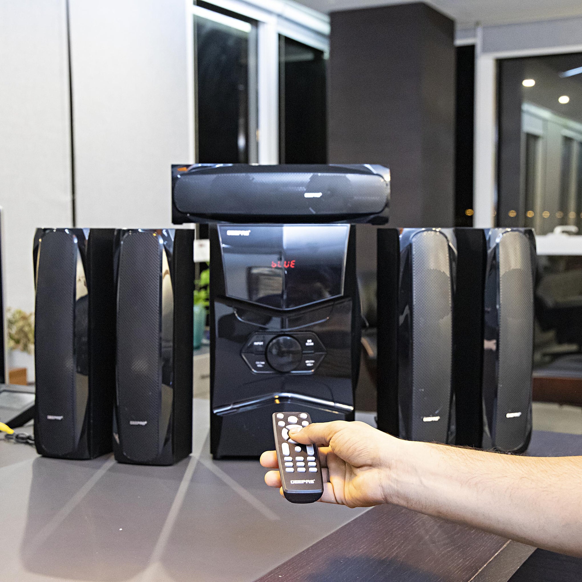 5.1 Channel Multimedia Speaker System With Remote Control- FM Radio, Bluetooth, USB Input, SD Card Reader, Karaoke Function| LED Display, 50000W PMPO Speaker Unit| 2 Years Warranty GMS8578 Black GMS8578 Black