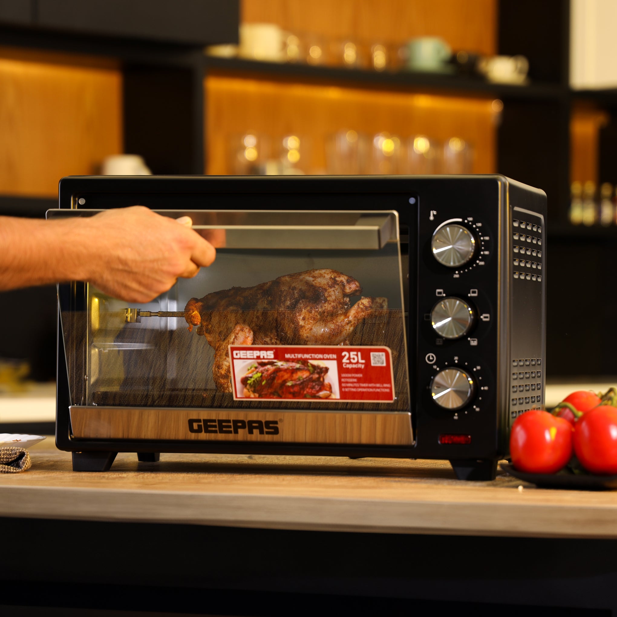 25L Electric Rotisserie Oven - 1600W Convection Toaster, Grill, Bake & Roast - 6-Stage Heat, 60-Min Timer - Black/Silver (GO34040) 25 L 1600 W GO34040 Black/Silver