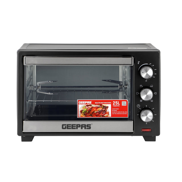 25L Electric Rotisserie Oven - 1600W Convection Toaster, Grill, Bake & Roast - 6-Stage Heat, 60-Min Timer - Black/Silver (GO34040) 25 L 1600 W GO34040 Black/Silver