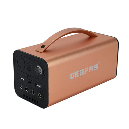 Geepas Rechargeable Power Station- GPS51087/ 7500 mAh Lithium Battery, 4 Pcs 5W LED Bulbs with Solar Panel / Digital Display, Perfect Emergency Backup for Home, Travel, Camping & More / 2 Years Warranty, Rose gold