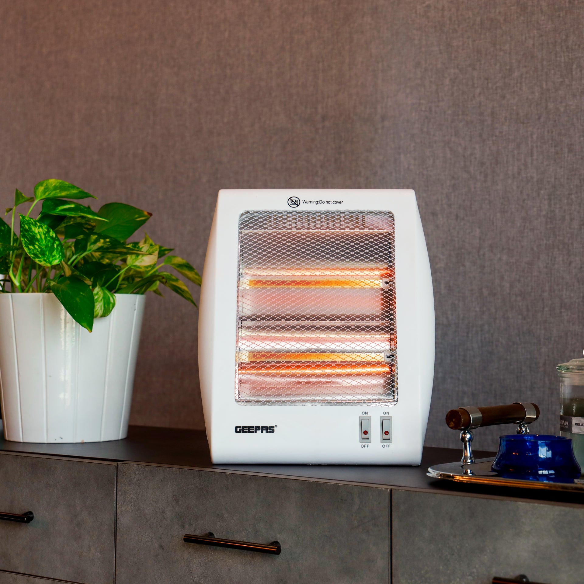 Quartz Heater| High Performance Heater with 2 Heating Power| Quartz Tubes with Instant Heating and Automatic Tip-Over Protection| Long and Equably Heating| Light-Weight and Portable| 2 Years Warranty 800 W GQH28522 White