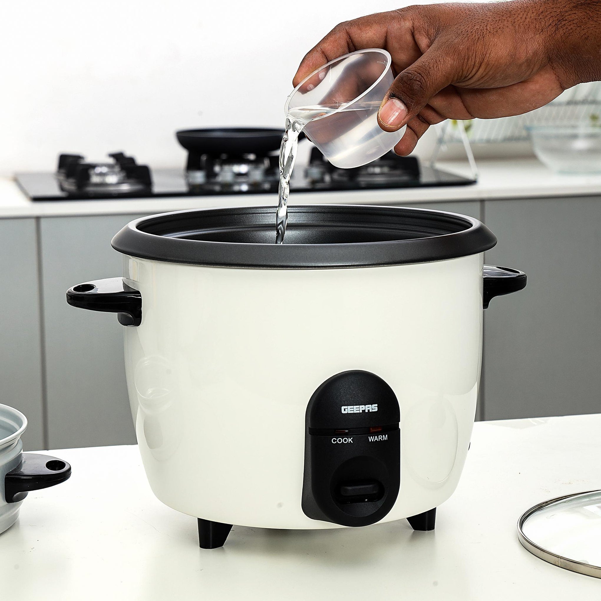 Automatic Rice Cooker - Steam Vent Lid & Simple One Touch Operation |Make Rice, Steam Healthy Food & Vegetables, 3 In 1 Functions, Tempered Glass LID 1.5 L 500 W GRC35011 White/Black/Clear