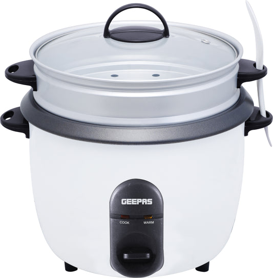 Automatic Rice Cooker - Steam Vent Lid & Simple One Touch Operation |Make Rice, Steam Healthy Food & Vegetables, 3 In 1 Functions, Tempered Glass LID 1.5 L 500 W GRC35011 White/Black/Clear