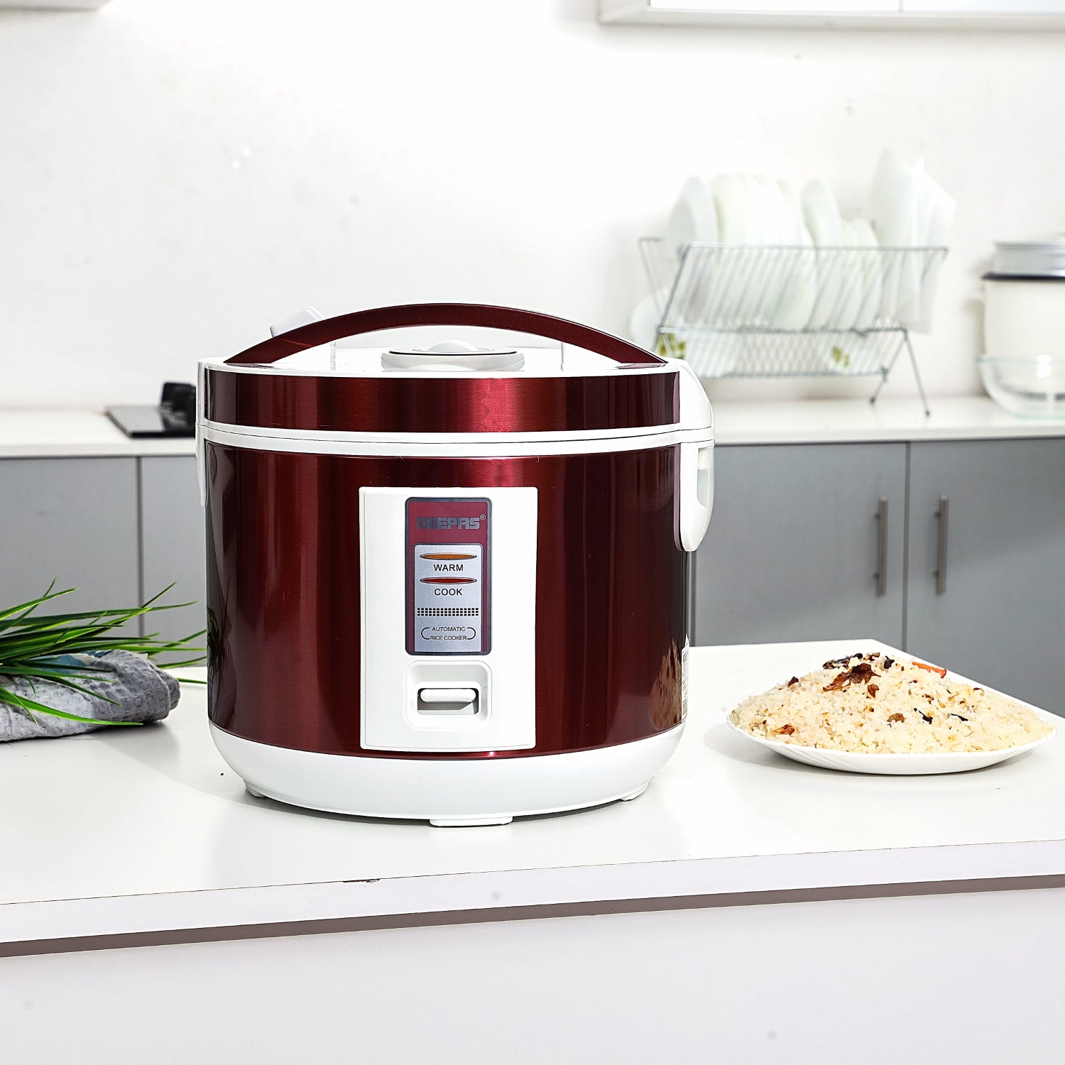 Multifunctional Automatic Rice Cooker with Stainless Steel Body & Non-Stick Inner Pot 1.5 L 708 W GRC4328N Red