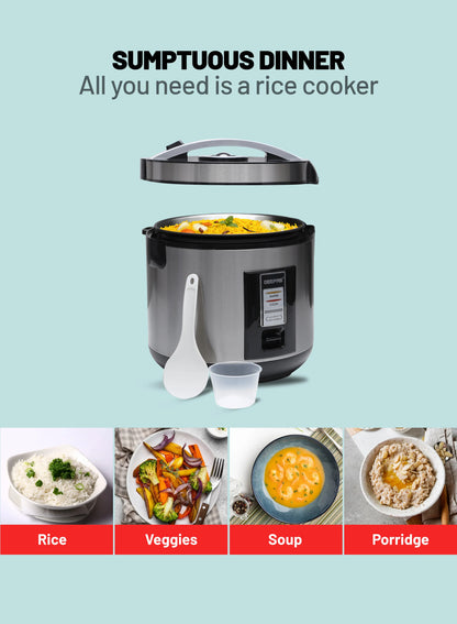Automatic Rice Cooker With Non Stick Inner Pot, Stainless Steel Body And Plastic Steamer, Cook/Steam/Keep Warm Functions 1.8 L 762 W GRC4330N Silver/Black