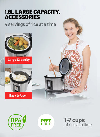Automatic Rice Cooker With Non Stick Inner Pot, Stainless Steel Body And Plastic Steamer, Cook/Steam/Keep Warm Functions 1.8 L 762 W GRC4330N Silver/Black