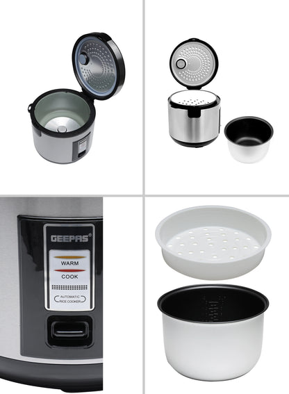 Automatic Rice Cooker With Non Stick Inner Pot, Stainless Steel Body And Plastic Steamer, Cook/Steam/Keep Warm Functions 1.8 L 762 W GRC4330N Silver/Black