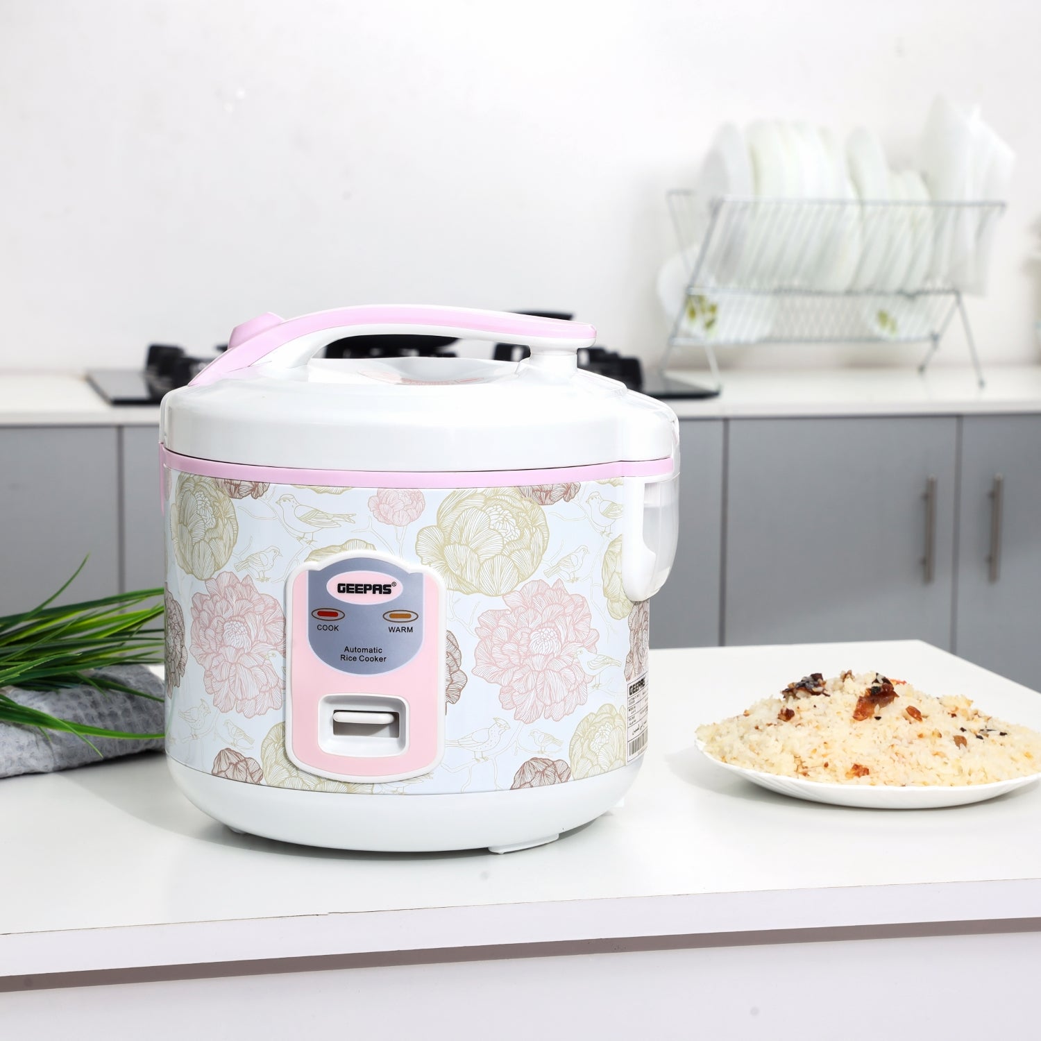 Geepas 1.5 L Electric Rice Cooker with Steamer | 500W | Non-Stick Inner Pot, Automatic Cooking, Easy Cleaning, High-Temperature Protection - Make Rice & Steam Healthy Food & Vegetables