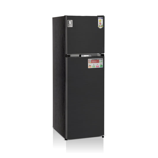 Total No Frost Double Door Refrigerator - 251L Gross Capacity (53L Freezer / 198L Refrigerator) - Stainless Steel Finish - Long Lasting Freshness - Multi Air Flow - Recessed Handle - Glass Shelves - High-Quality Tempered Glass Shelves GRF3309SSXN Black