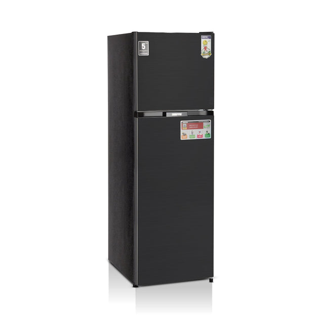 Total No Frost Double Door Refrigerator - 251L Gross Capacity (53L Freezer / 198L Refrigerator) - Stainless Steel Finish - Long Lasting Freshness - Multi Air Flow - Recessed Handle - Glass Shelves - High-Quality Tempered Glass Shelves GRF3309SSXN Black