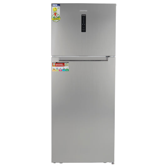 Double Door No-Frost Refrigerator - 420L Gross Capacity (Freezer 95L/Refrigerator 325L), Multi-Airflow with Digital Temperature Control/ LED Interior Light and Unbreakable Glass Shelves/Large Crisper Drawer and Humidity Control 130 W GRF5202SXHN Silver