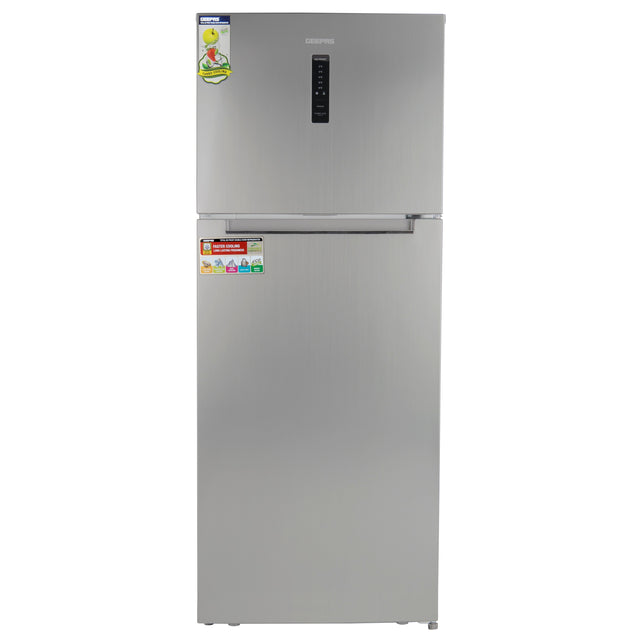 Double Door No-Frost Refrigerator - 420L Gross Capacity (Freezer 95L/Refrigerator 325L), Multi-Airflow with Digital Temperature Control/ LED Interior Light and Unbreakable Glass Shelves/Large Crisper Drawer and Humidity Control 130 W GRF5202SXHN Silver
