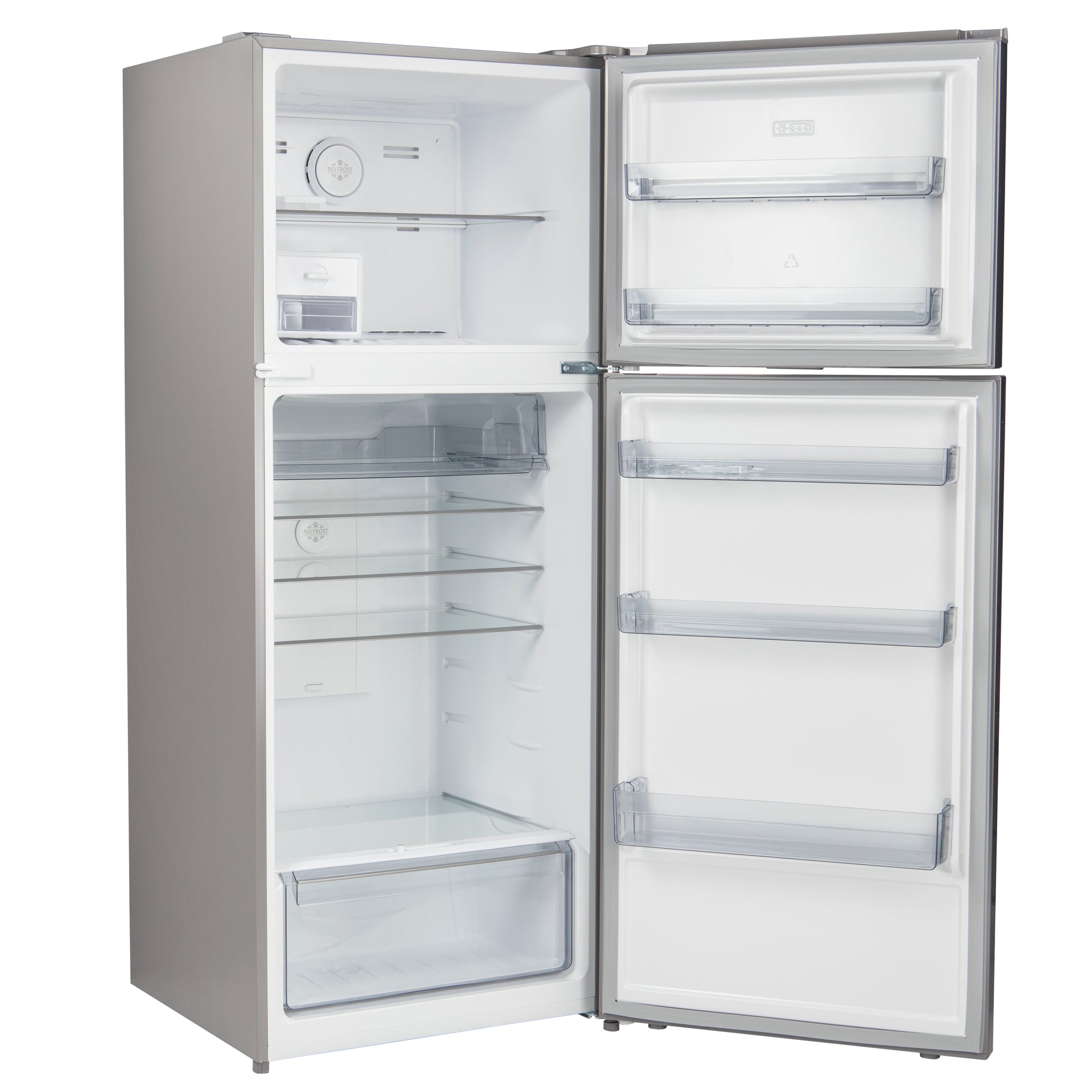 Double Door No-Frost Refrigerator - 420L Gross Capacity (Freezer 95L/Refrigerator 325L), Multi-Airflow with Digital Temperature Control/ LED Interior Light and Unbreakable Glass Shelves/Large Crisper Drawer and Humidity Control 130 W GRF5202SXHN Silver