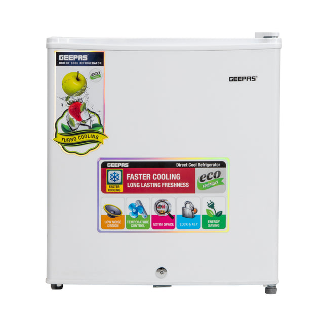 Geepas GRF654WPE 60L Single Door Refrigerator - Portable Low Noise Separate Chiller Compartment, Compact Recessed Handle & Adjustable Thermostat | Ideal for Retailers, Home, Bachelor's, Medical Shops & More | 1 Year Warranty