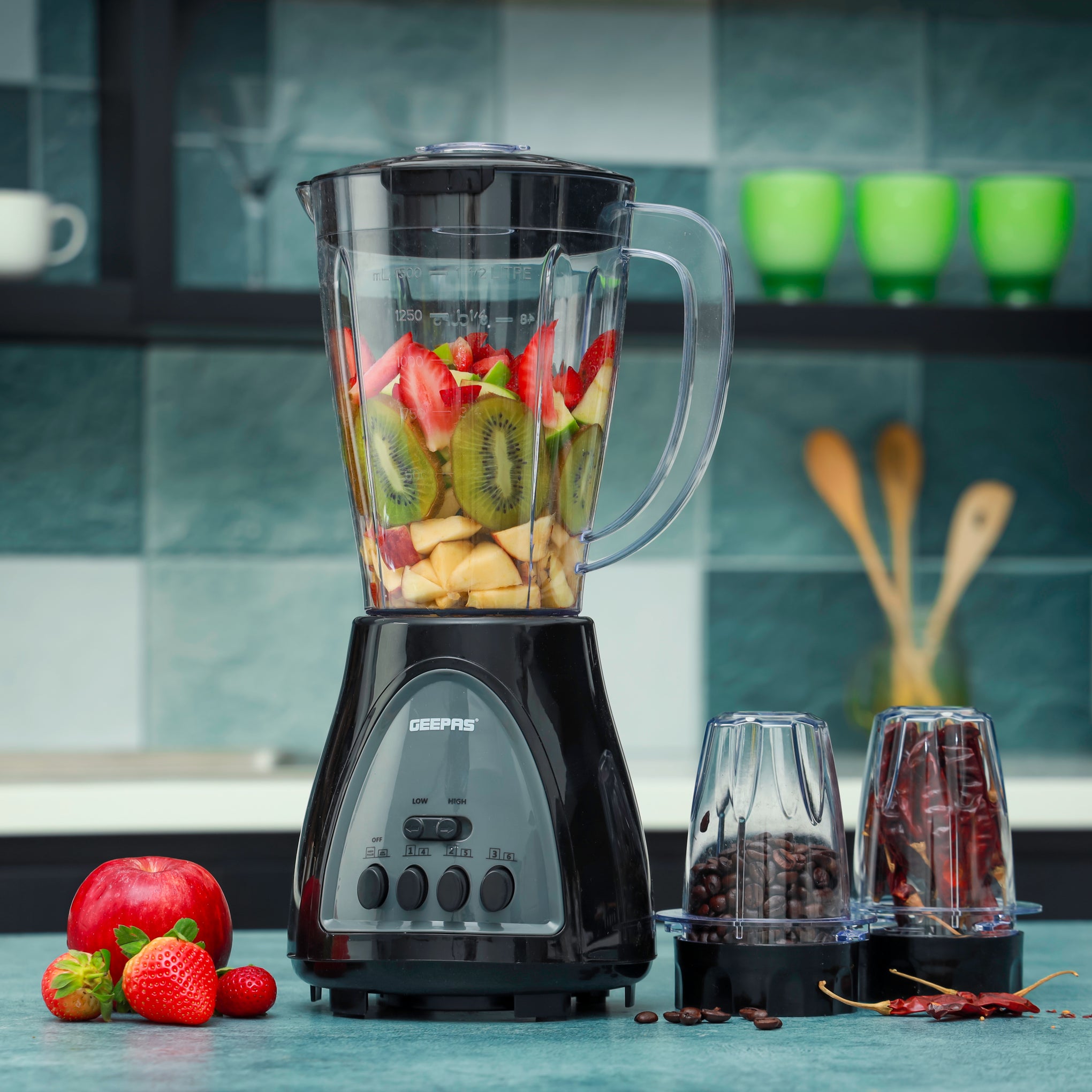 3-In-1 Blender With Stainless Steel Blades, Turbo Button For Ice Crushing, 3 Speed With Pulse Function, Overheat Protection, Powerful Motor 1.8 L 600 W GSB44034N Multicolour