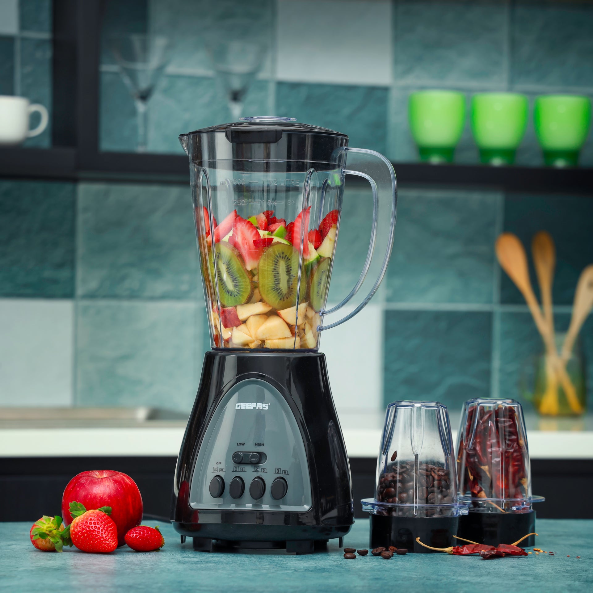 3-In-1 Blender With Stainless Steel Blades, Turbo Button For Ice Crushing, 3 Speed With Pulse Function, Overheat Protection, Powerful Motor 1.8 L 600 W GSB44034N Multicolour
