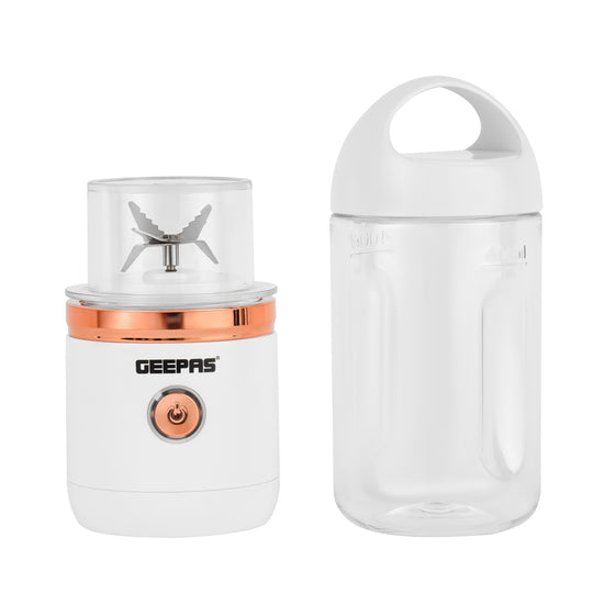 Rechargeable Portable Juicer With Stainless Steel Six Blades, 1 Motor Base, 1 Tritan Bottle, 1 Blade Cover, 1 Bottle Cover, Type C 0.5m  Cable, Safety Protection Switch 420 ml 150 W GSB44058 White
