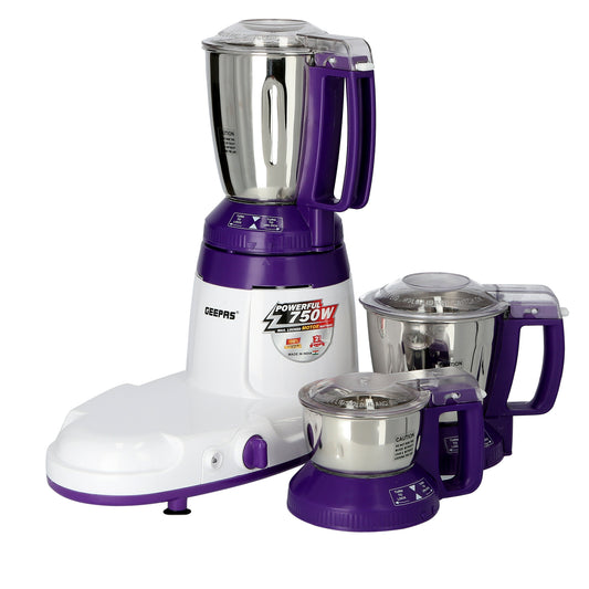 Multifunctional Mixer Grinder Stainless Steel Jars with Lockable Lid Perfect for Dry and Wet Fine Grinding  3 Speed powerful motor 1.5 L 750 W GSB44067 White/Purple/Silver