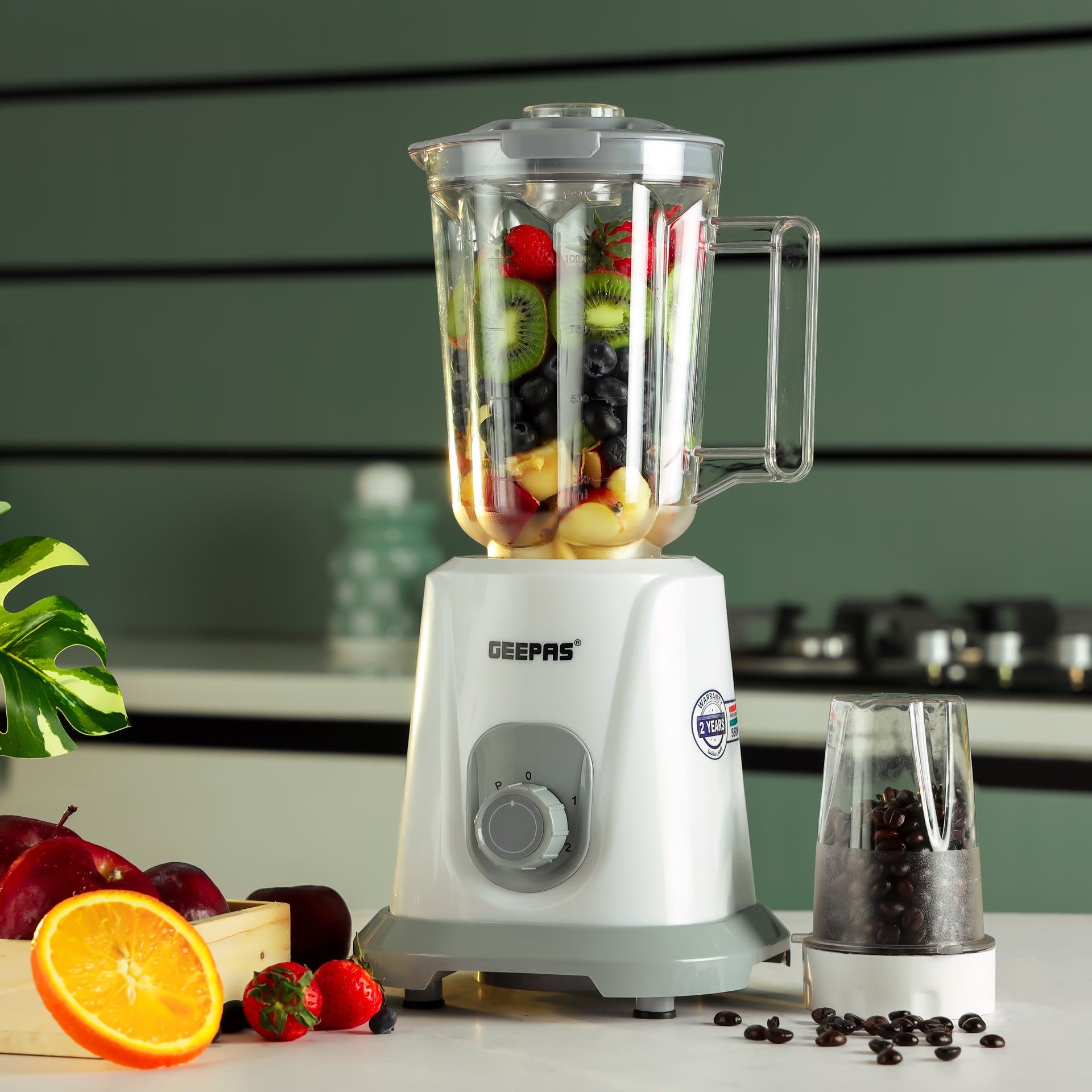 2-in-1 Blender, Multifunctional Mixer Grinder, 1.5L PC Unbreakable Jar & Coffee Grinder | 2 Speed Control With Pulse Function | Safety Interlock | Stainless Steel Sharp Blades, Non- Slip Feet. 1.5 L 550.0 W GSB44083-N White