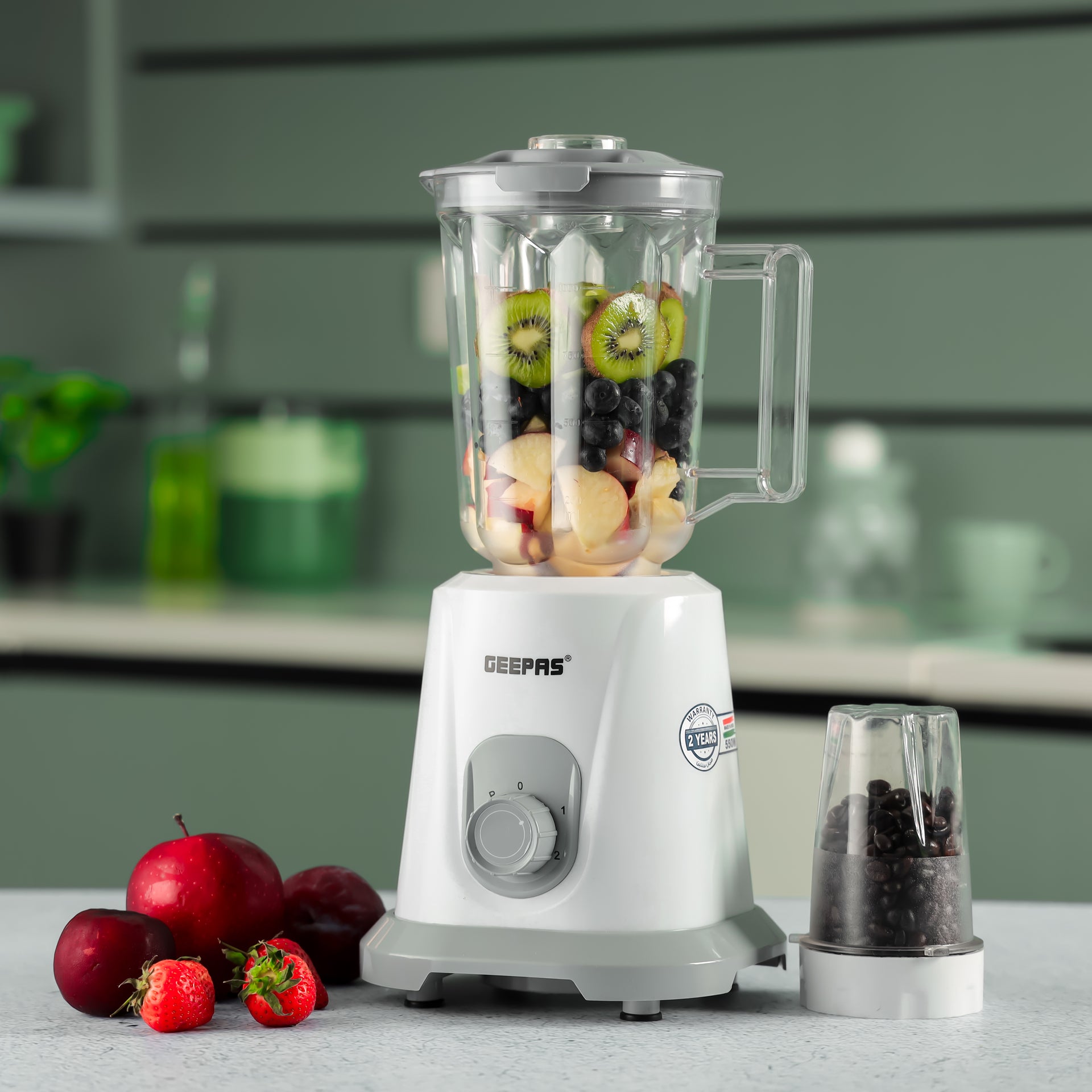 2-in-1 Blender, Multifunctional Mixer Grinder, 1.5L PC Unbreakable Jar & Coffee Grinder | 2 Speed Control With Pulse Function | Safety Interlock | Stainless Steel Sharp Blades, Non- Slip Feet. 1.5 L 550.0 W GSB44083-N White