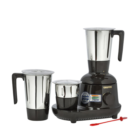 3-In-1 Powerful Grinder With Stainless Steel Jars & Blades,3 Speed Settings, Safety Twist Lock, Perfect For Dry & Wet Fine Grinding 750 W GSB44086 Multicolour