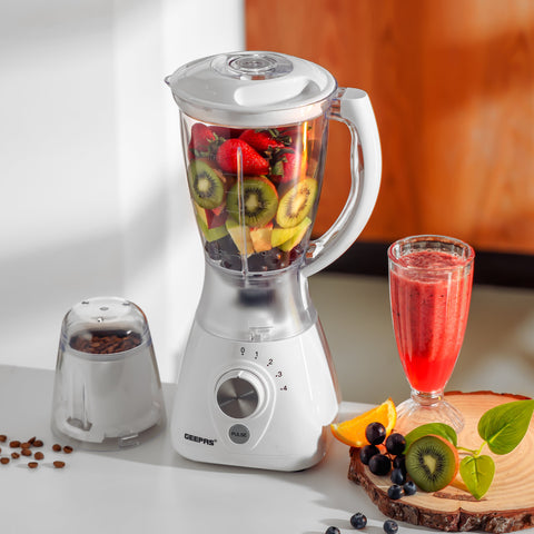 2-In-1 Blender Powerful Motor With 4 Speed Setting Pulse And Unbreakable Jars/Stainless Steel Blade/Plastic Mill Attachment 550 W GSB44090 White/Clear/Silver