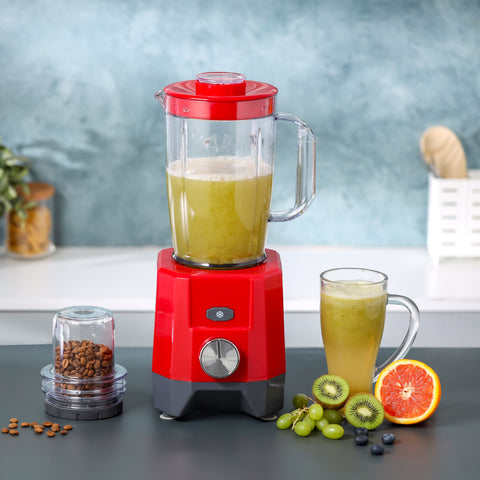 2 in 1 Blender With 1.6 Liter Capacity Jar With Small Grinder, Stainless Steel Blades, Two Speed With Pulse Function, 650 Watt High Power With Motor Overheat Protection, Chrome Plating Switch 1.6 L 650 W GSB44107 Red