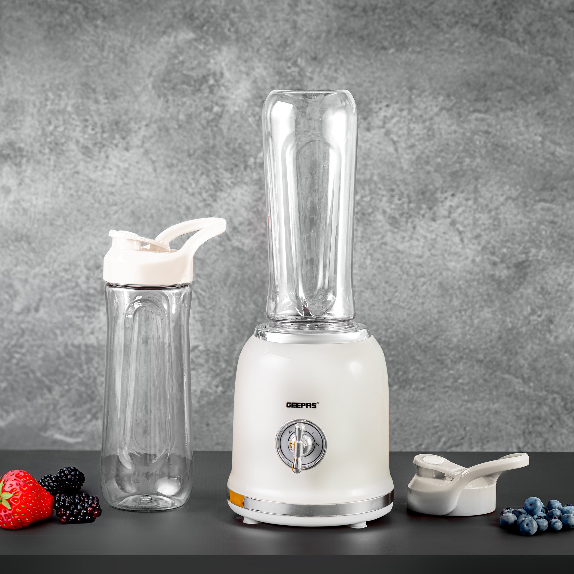 Personal Blender With 2 Speed & Pulse Mode , 6 Pcs Stainless Steel Blades, 2 Pcs BPA Free Tritan Bottles, AC Motor, PP Housing, Non Slipping Foot 0.6 L 300 W GSB44113 White