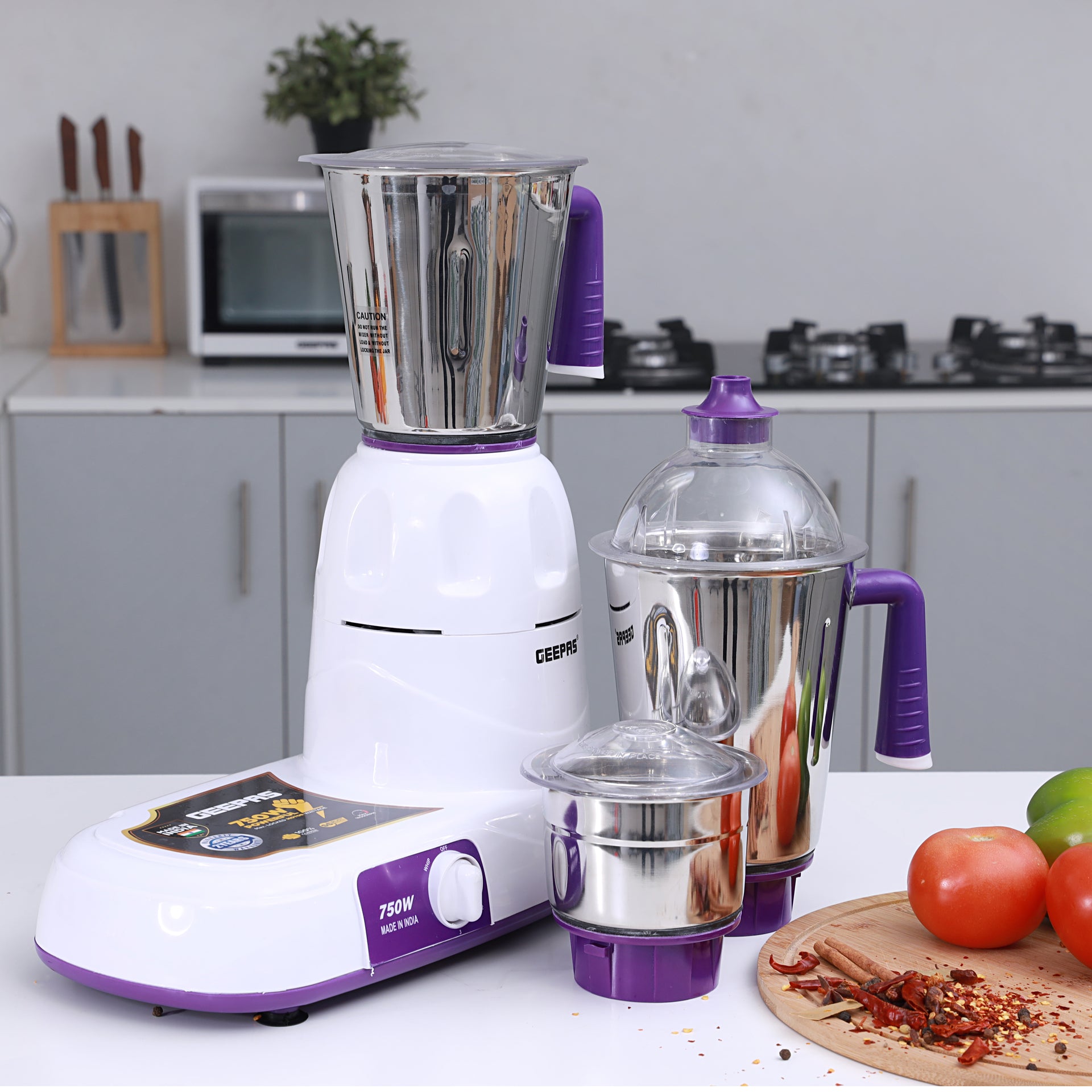 Geepas Mixer Grinder With 3 Jars, Multi Color - Gsb5081, Plastic Material