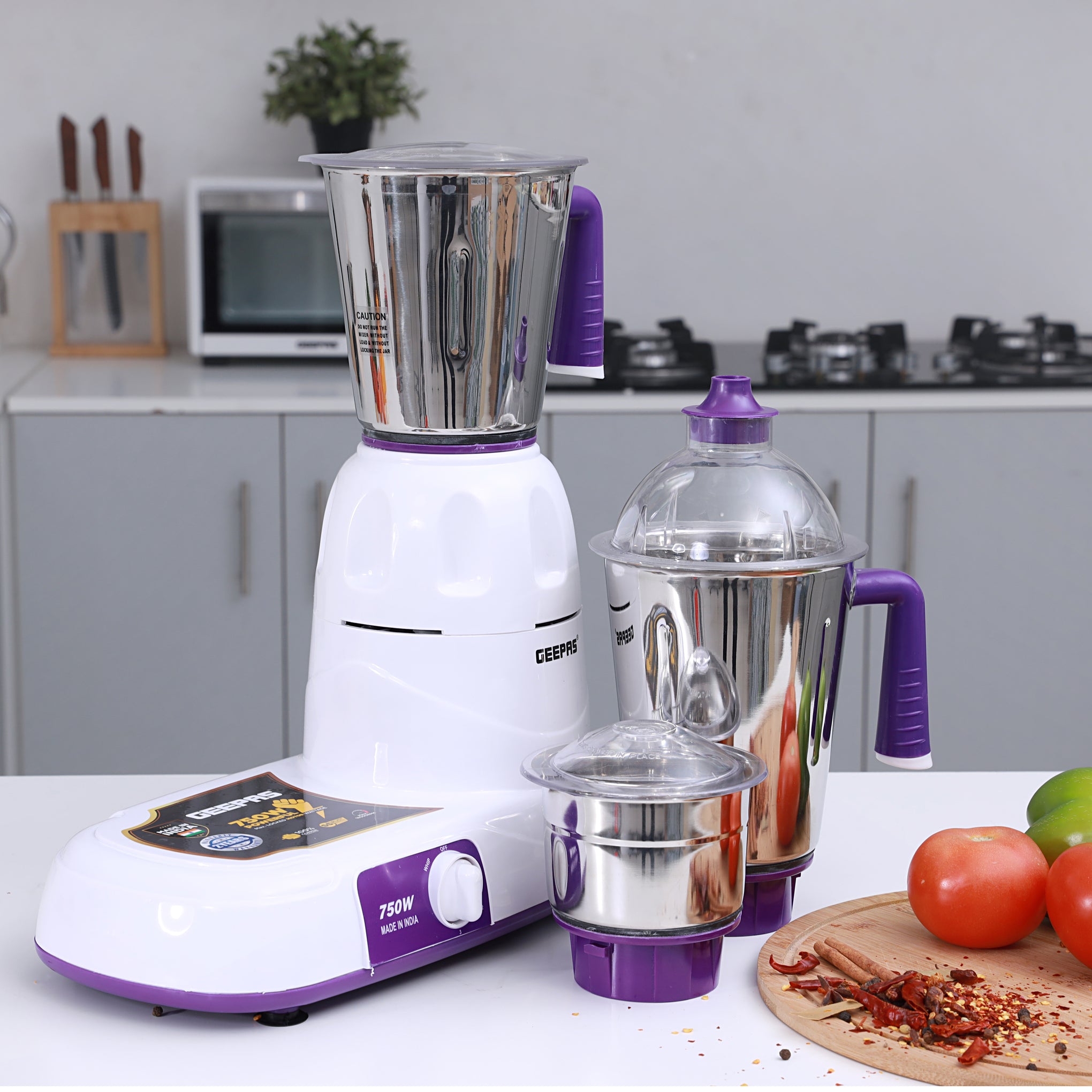 Geepas Mixer Grinder With 3 Jars, Multi Color - Gsb5081, Plastic Material