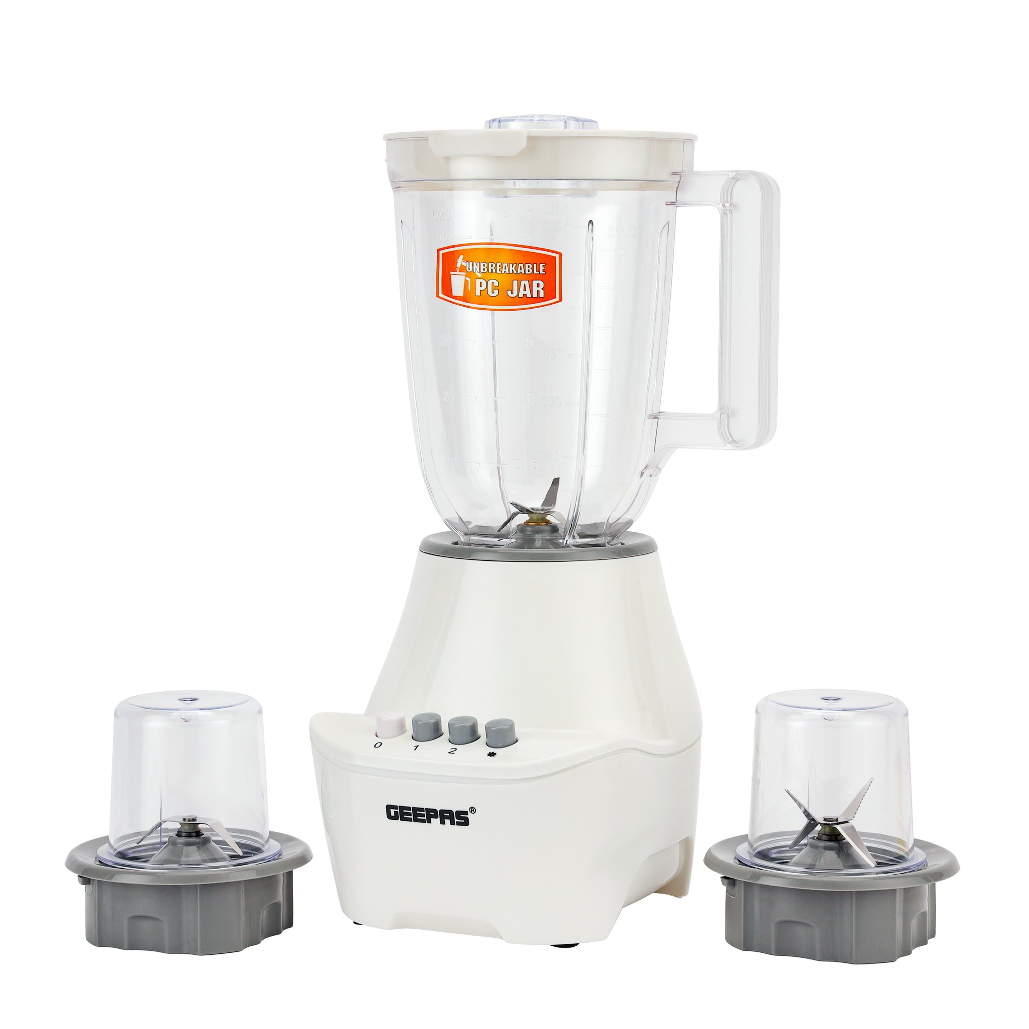 Geepas 3 in 1 Plastic Jar Blender 1.5 L 400 W GSB6104 White