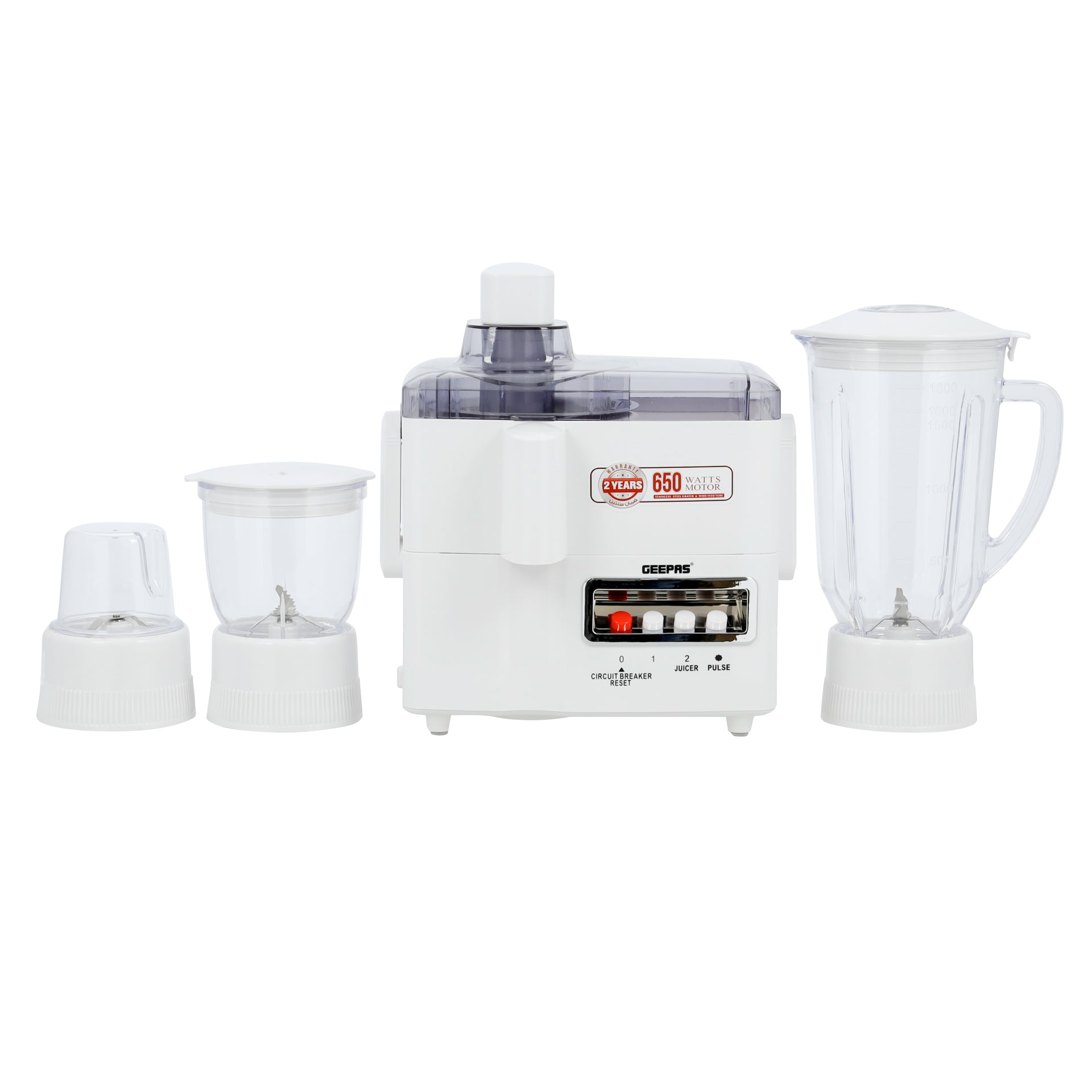 Geepas 650W 4-In-1 Food Processor, 1.8 Liter Capacity