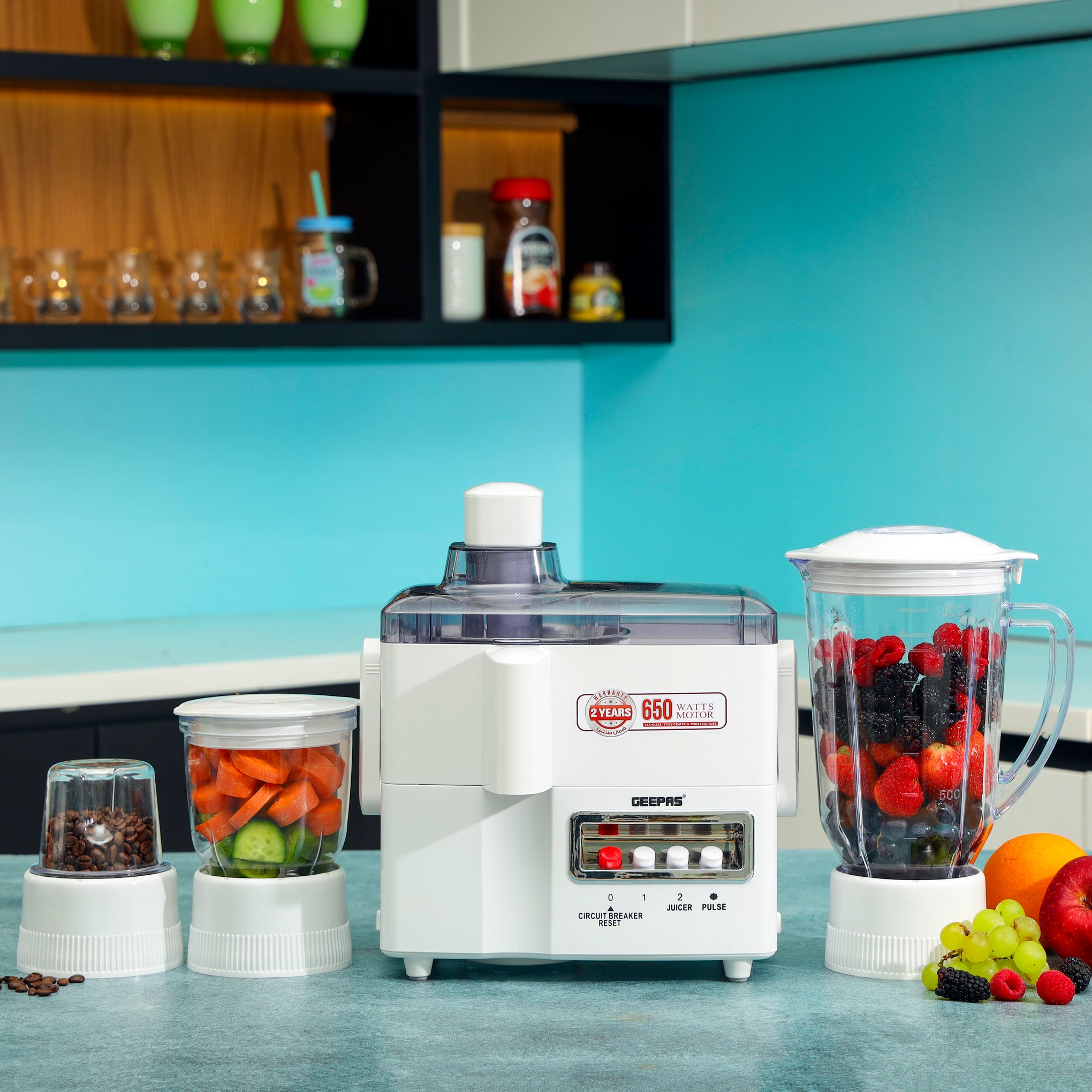 Geepas 650W 4-In-1 Food Processor, 1.8 Liter Capacity