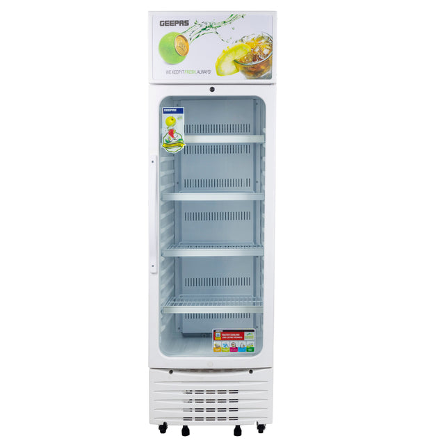 Upright Showcase Refrigerator with Adjustable Thermostat, Bottle Cooler, LED Lighting, Ideal for Beer, Wine & Drinks, Low Energy Compressor Fan 280 L 150 W GSC2807WRE White
