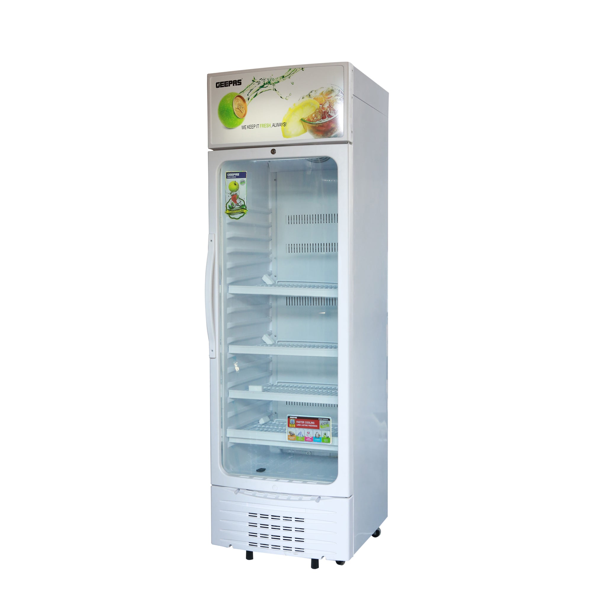 Upright Showcase Refrigerator with Adjustable Thermostat, Bottle Cooler, LED Lighting, Ideal for Beer, Wine & Drinks, Low Energy Compressor Fan 280 L 150 W GSC2807WRE White