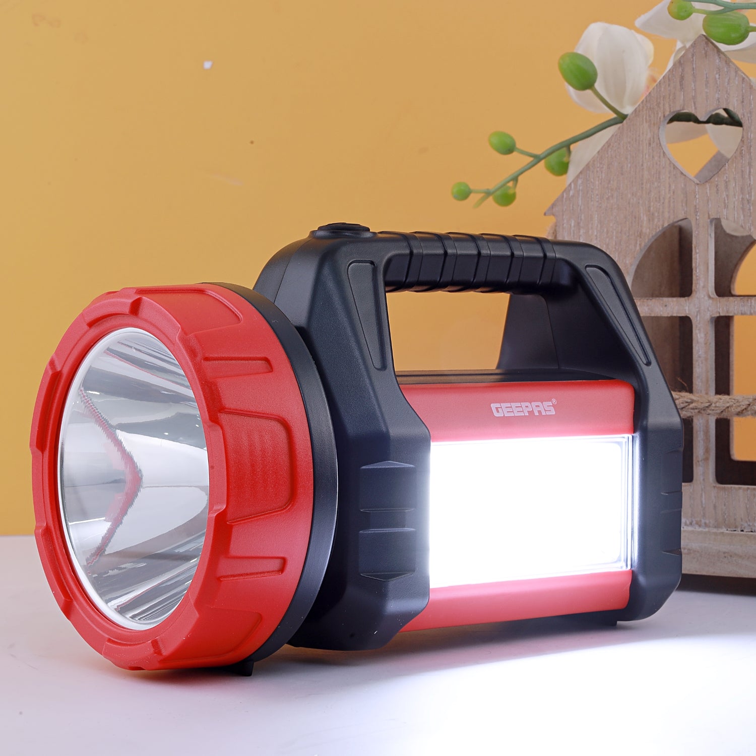 Rechargeable Hand Held Powerful Search Light With Lantern Black/Red 15cm