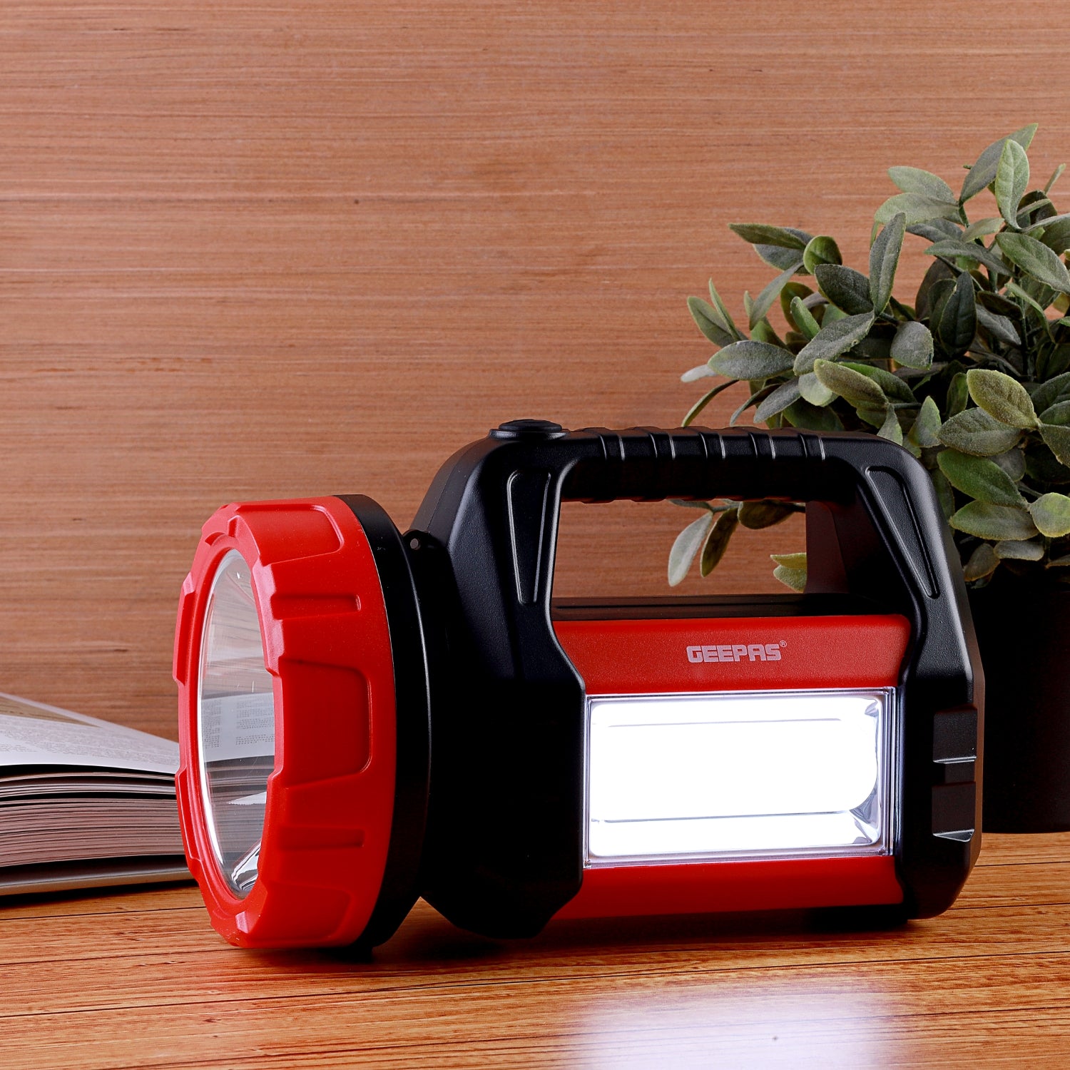 Rechargeable Hand Held Powerful Search Light With Lantern Black/Red 15cm