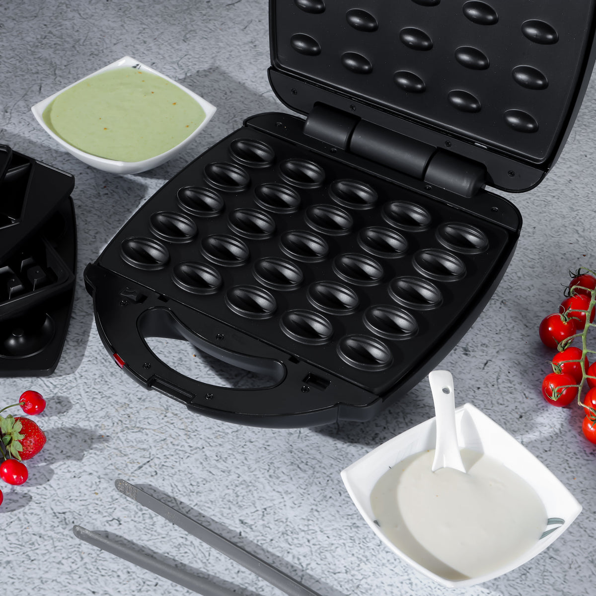 Geepas 6 in 1 Multi Snacks Maker- GSM36528| Sandwich Maker, Grill| Waffle Maker, Samosa Maker, Donut Maker, Nut Plate| Non-Stick| 1400W| Detachable Multi-Plate| Black and Silver| 2 Year Warranty